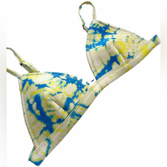 TRIANGL Tie Dye Bikini Top Women’s S Yellow Blue 100% Neoprene Adjustable - Picture 3 of 8